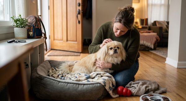 How can you alleviate separation anxiety in a newly adopted Pekingese?