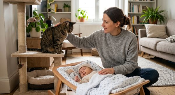 How do you support a cat during the introduction of a new human baby into the household?
