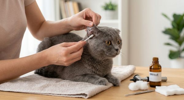 What steps should you take to mitigate the risk of chronic ear infections in cat breeds with folded ears?